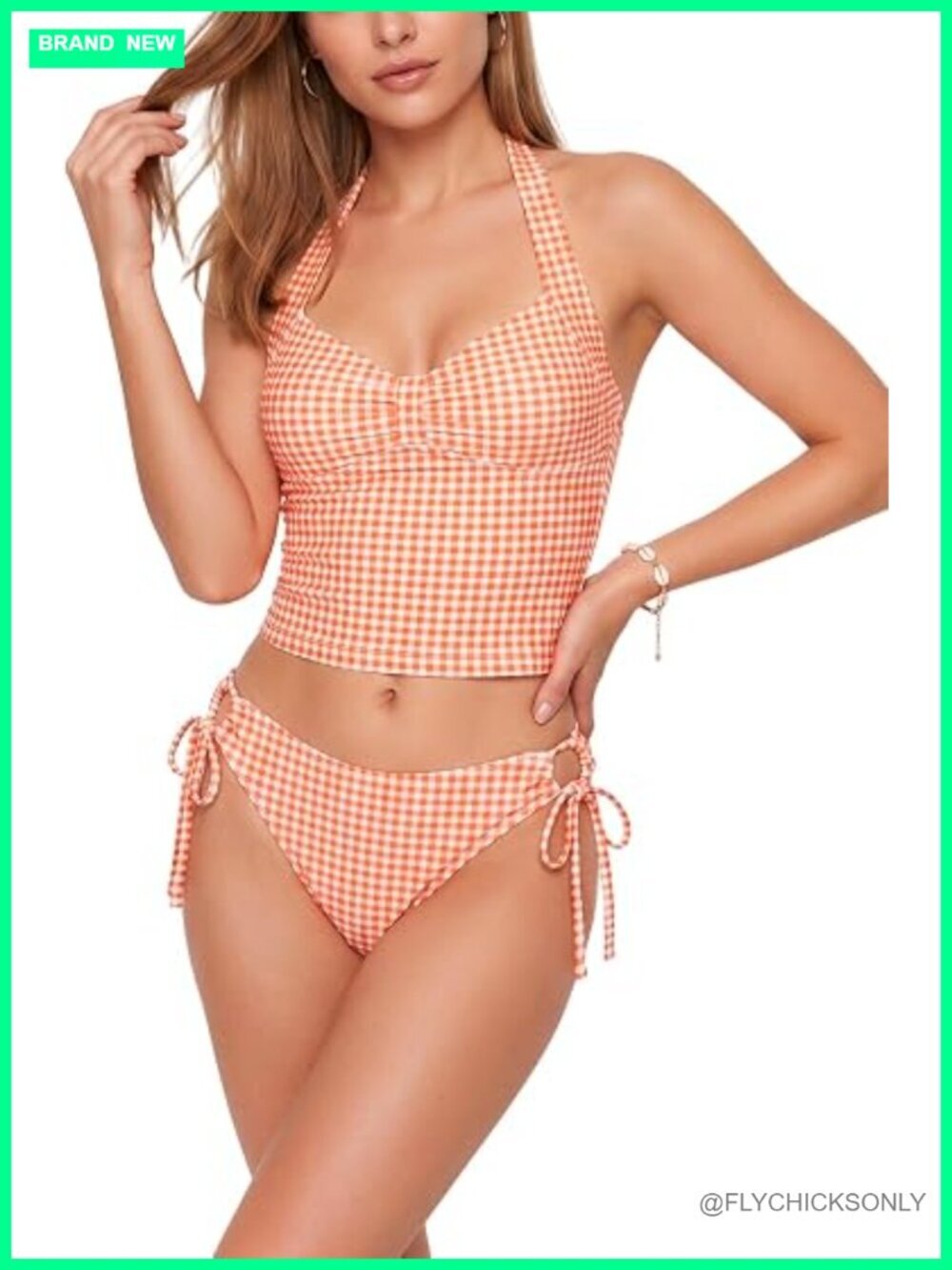 Wave Textured Tankini Swimsuits for Women Halter Tie Side Two Piece Tankinis Set